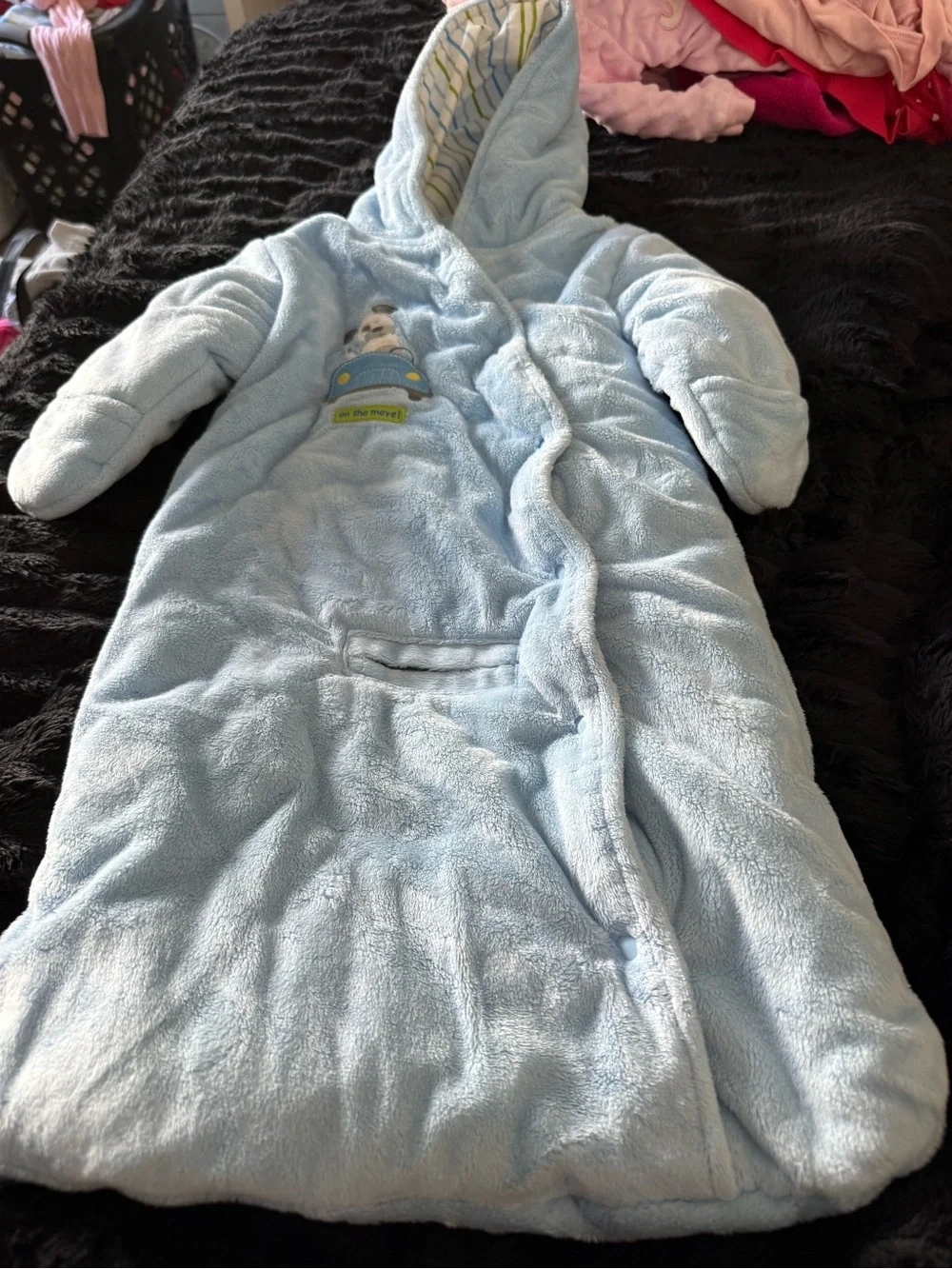 child of mine Light Blue Hooded Fleece Sleep Sack with Striped Lining